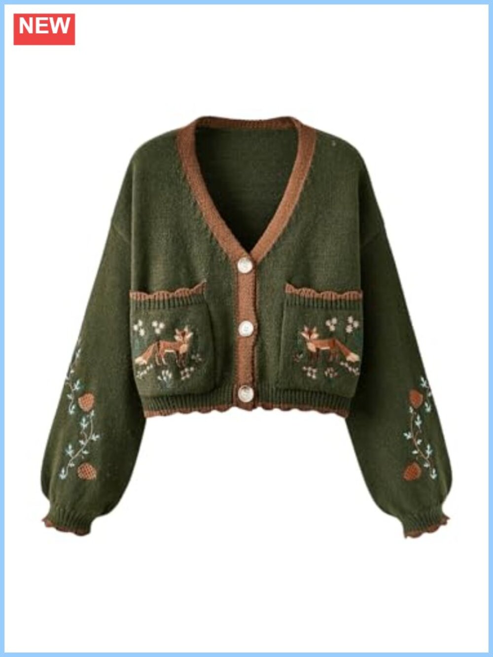 Women's Cropped Button Up Cardigan Boho Cottage Core Sweater